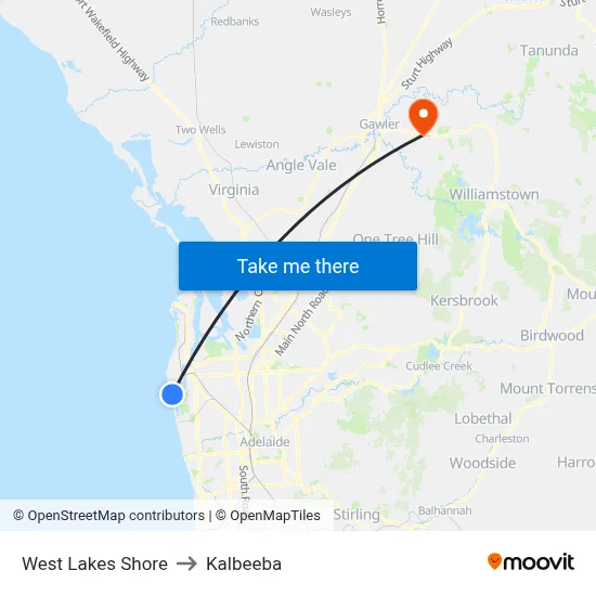 West Lakes Shore to Kalbeeba map