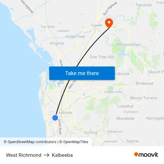 West Richmond to Kalbeeba map