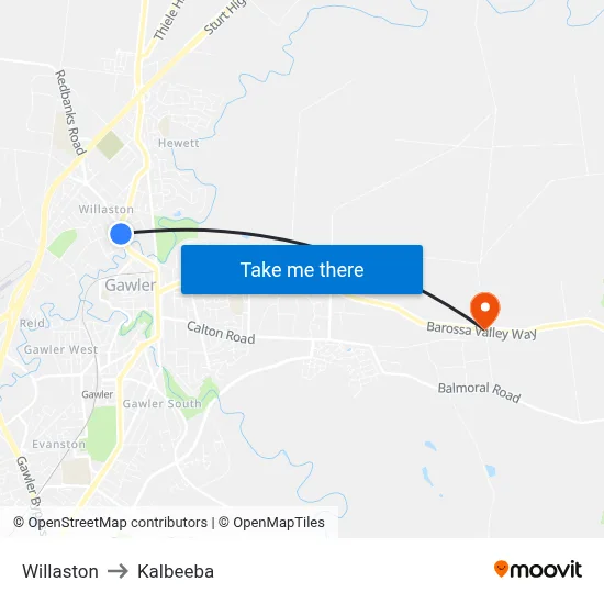 Willaston to Kalbeeba map