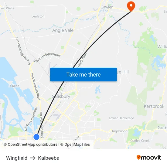 Wingfield to Kalbeeba map
