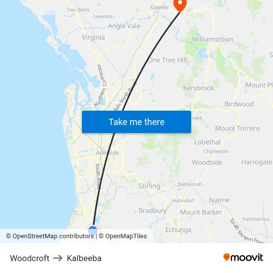 Woodcroft to Kalbeeba map