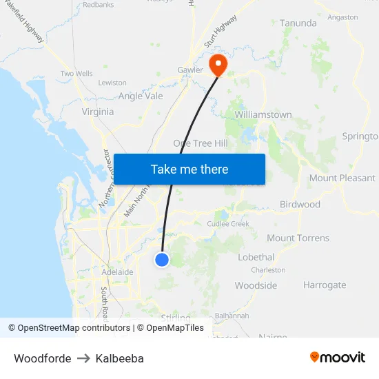 Woodforde to Kalbeeba map