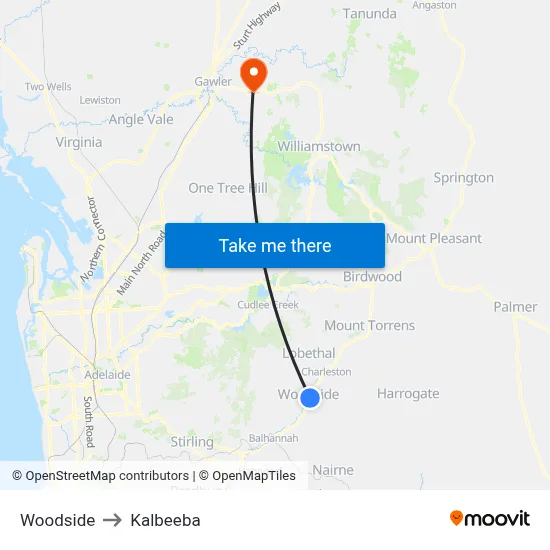 Woodside to Kalbeeba map