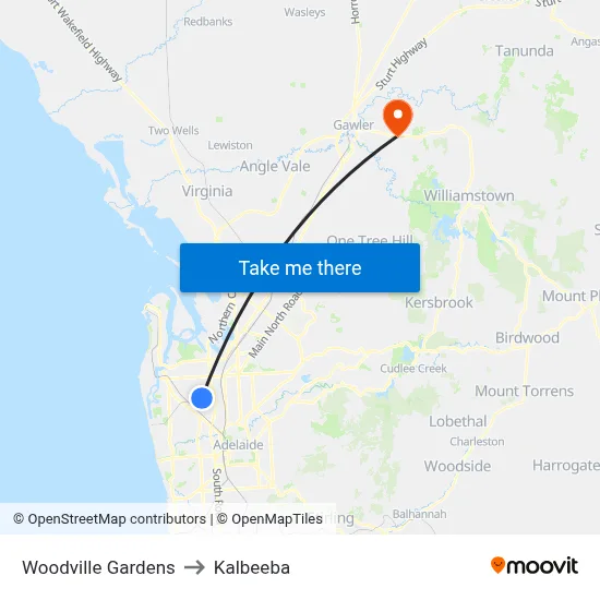 Woodville Gardens to Kalbeeba map