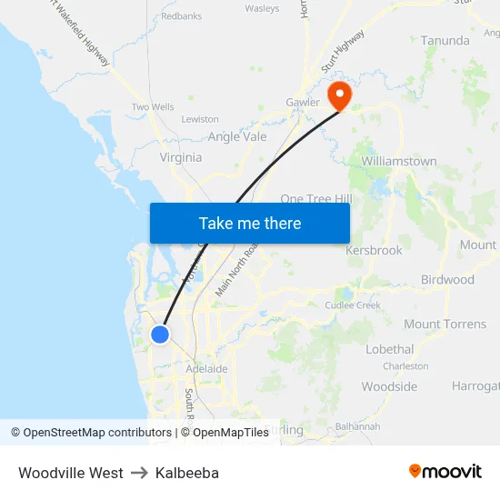 Woodville West to Kalbeeba map