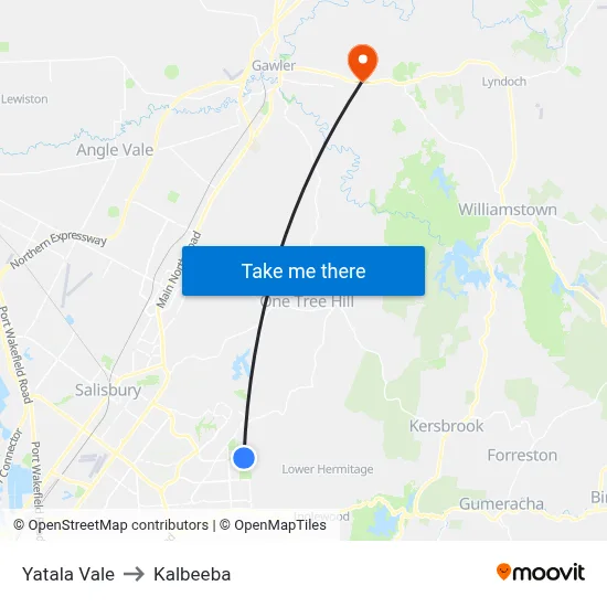 Yatala Vale to Kalbeeba map
