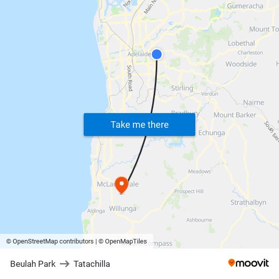 Beulah Park to Tatachilla map