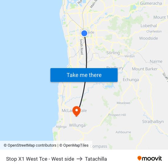 Stop X1 West Tce - West side to Tatachilla map