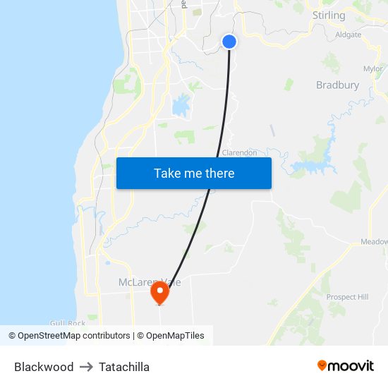 Blackwood to Tatachilla map