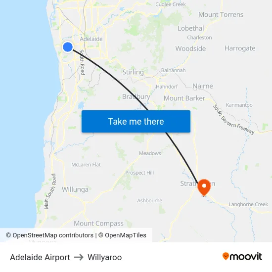 Adelaide Airport to Willyaroo map