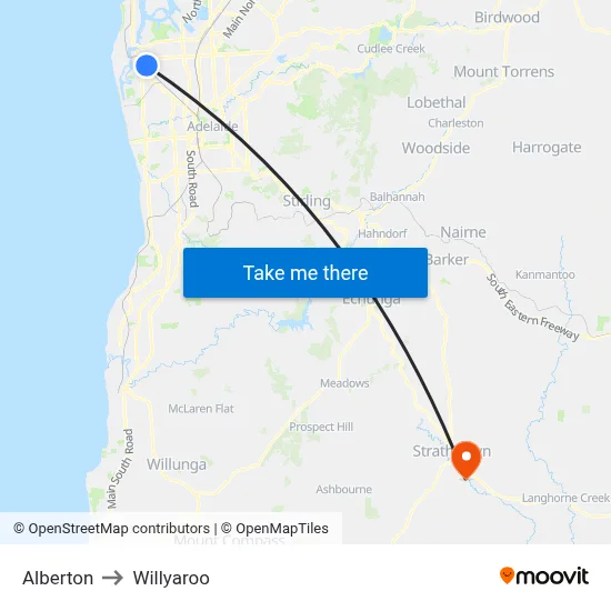 Alberton to Willyaroo map