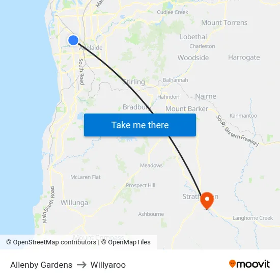 Allenby Gardens to Willyaroo map