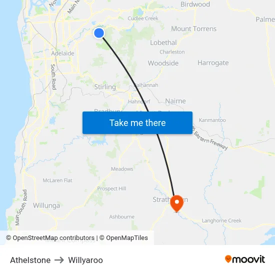 Athelstone to Willyaroo map