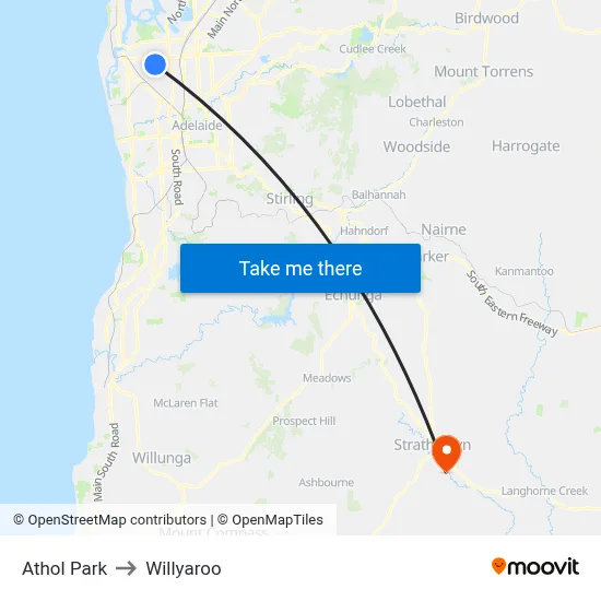 Athol Park to Willyaroo map