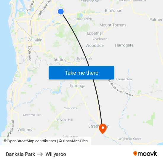Banksia Park to Willyaroo map