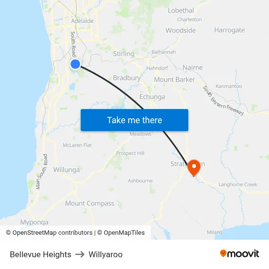 Bellevue Heights to Willyaroo map
