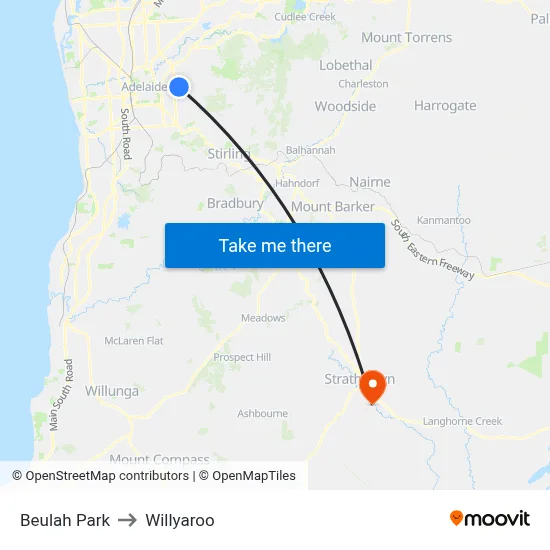 Beulah Park to Willyaroo map