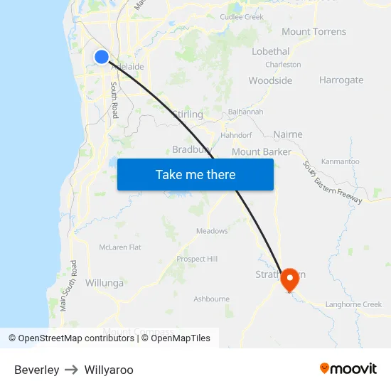 Beverley to Willyaroo map