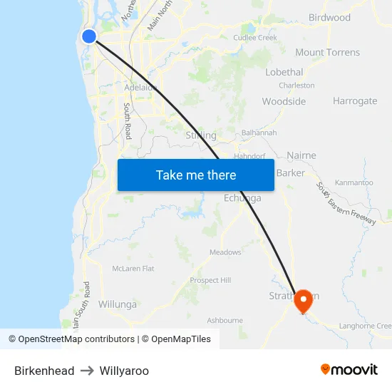Birkenhead to Willyaroo map