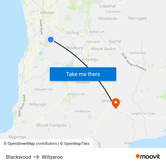 Blackwood to Willyaroo map