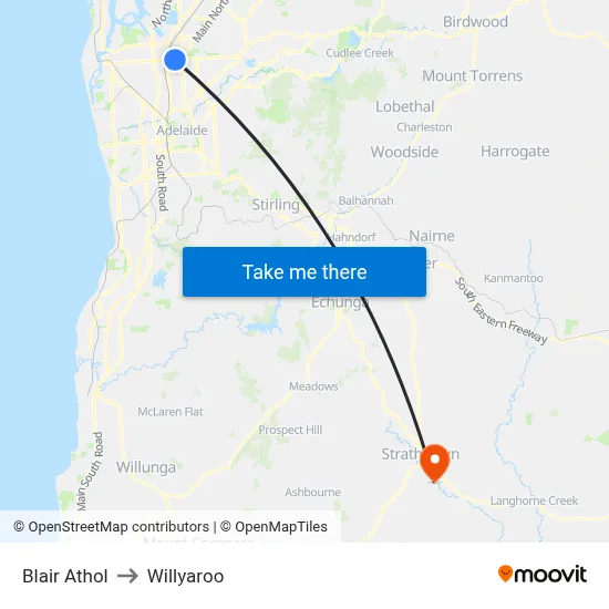 Blair Athol to Willyaroo map