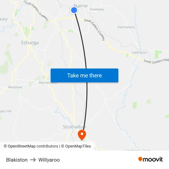 Blakiston to Willyaroo map