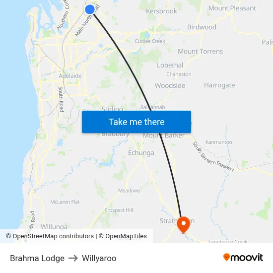Brahma Lodge to Willyaroo map