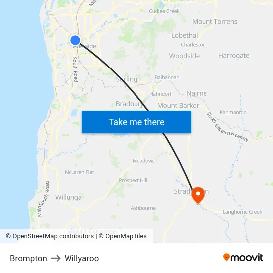Brompton to Willyaroo map