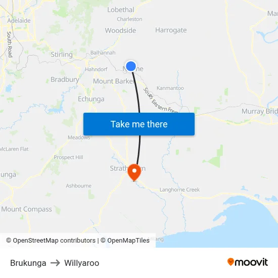 Brukunga to Willyaroo map