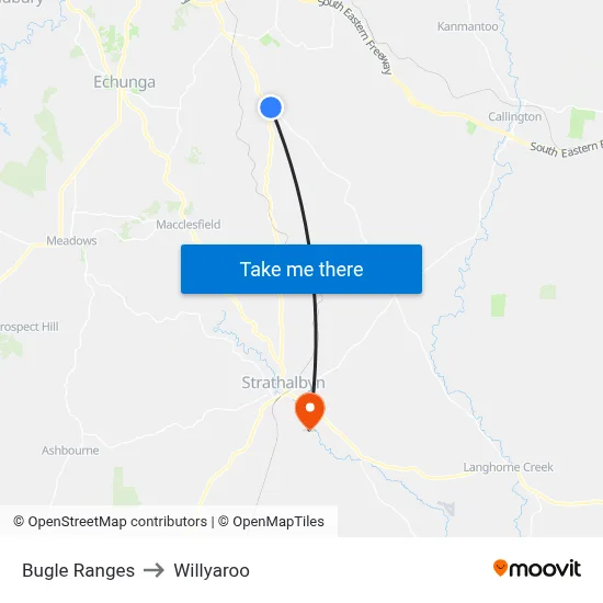 Bugle Ranges to Willyaroo map