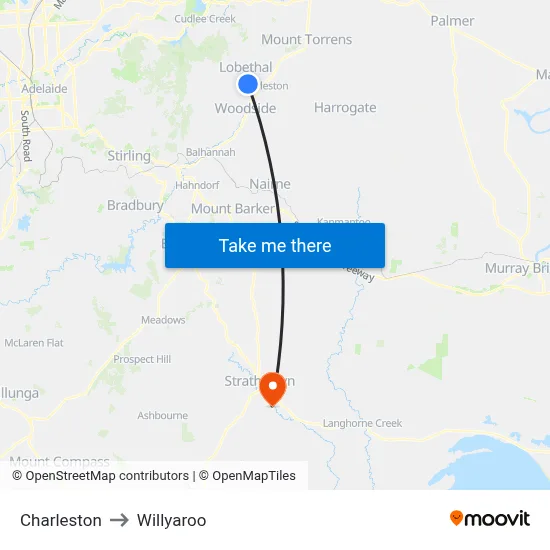 Charleston to Willyaroo map