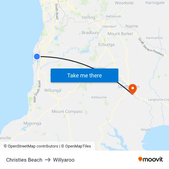 Christies Beach to Willyaroo map