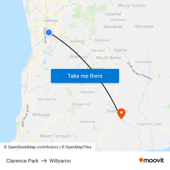 Clarence Park to Willyaroo map