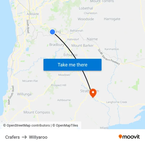 Crafers to Willyaroo map