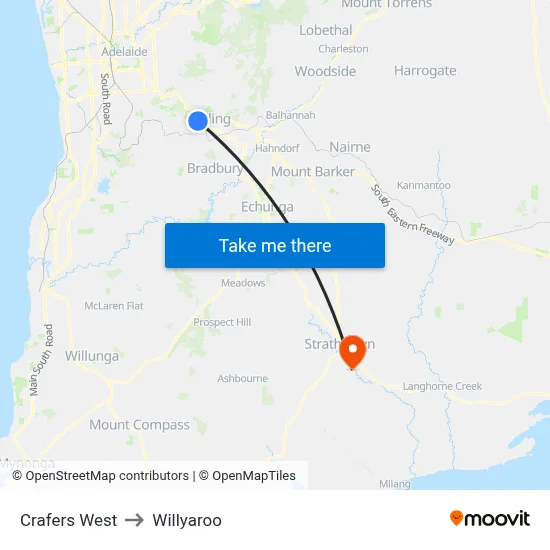 Crafers West to Willyaroo map