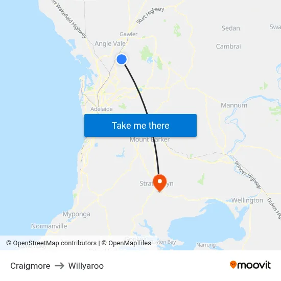 Craigmore to Willyaroo map