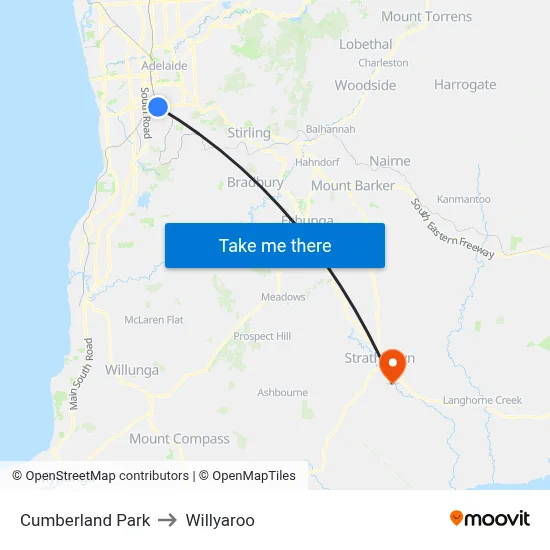 Cumberland Park to Willyaroo map