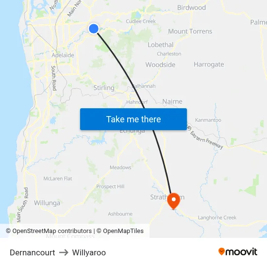 Dernancourt to Willyaroo map