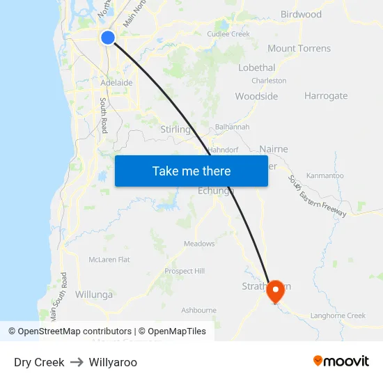 Dry Creek to Willyaroo map