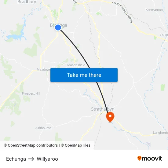 Echunga to Willyaroo map
