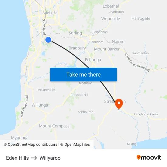 Eden Hills to Willyaroo map