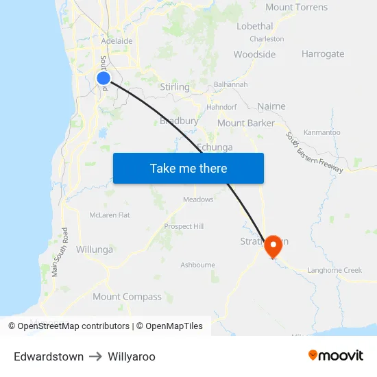Edwardstown to Willyaroo map