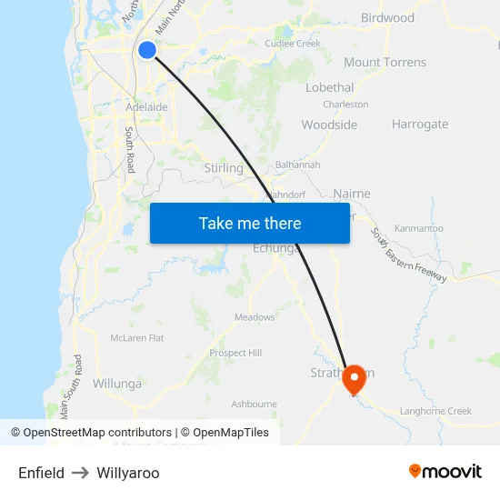 Enfield to Willyaroo map