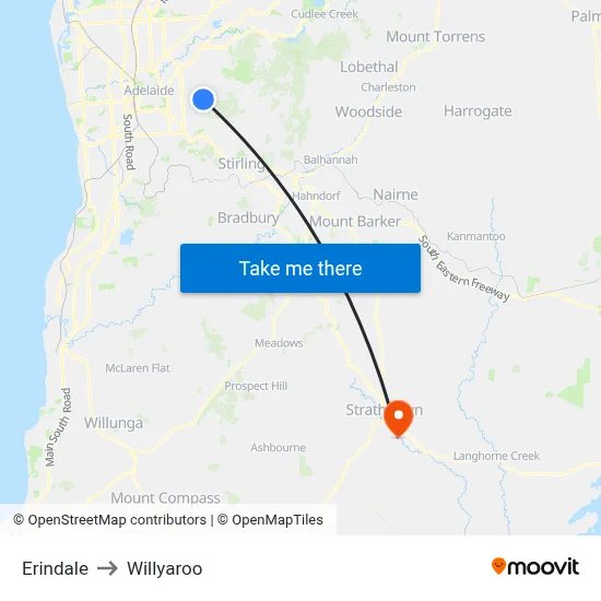 Erindale to Willyaroo map