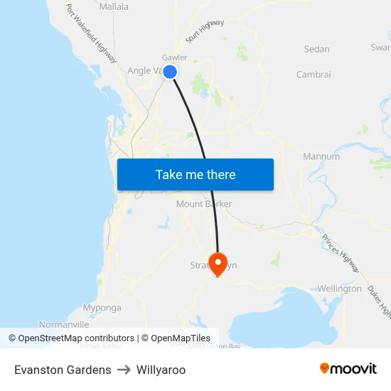 Evanston Gardens to Willyaroo map