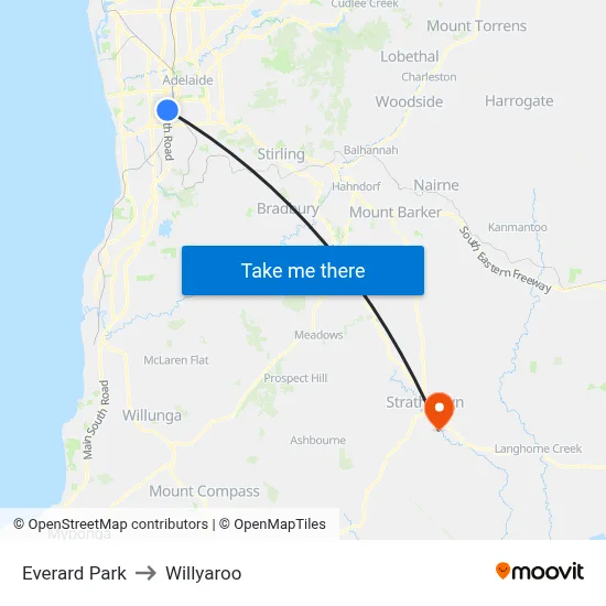 Everard Park to Willyaroo map