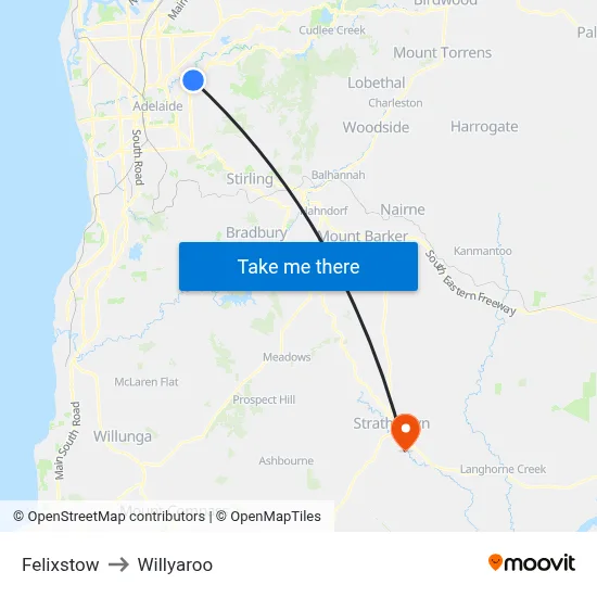 Felixstow to Willyaroo map