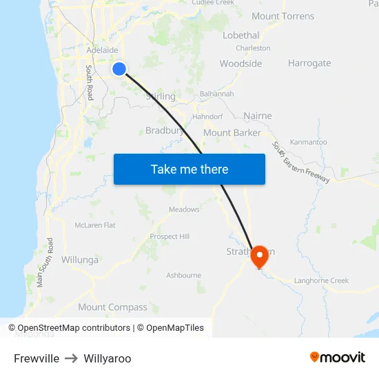 Frewville to Willyaroo map