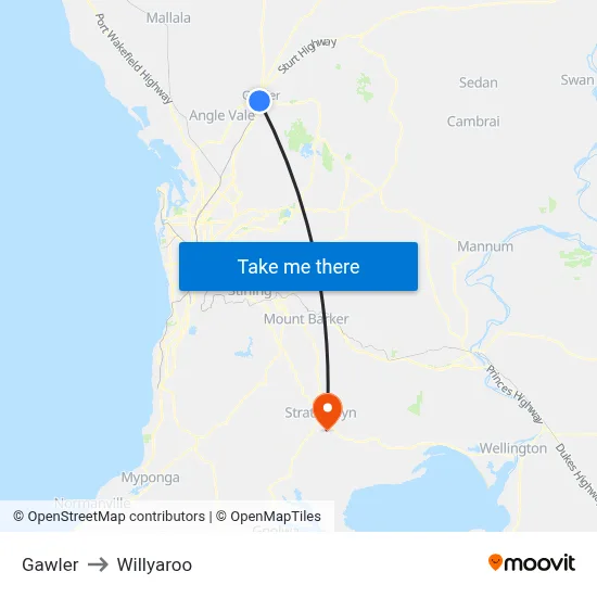 Gawler to Willyaroo map