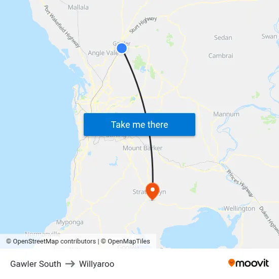 Gawler South to Willyaroo map